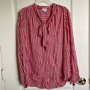 J. Crew Women’s Red Boho Stripe Long Sleeve Blouse with Tie Size Medium